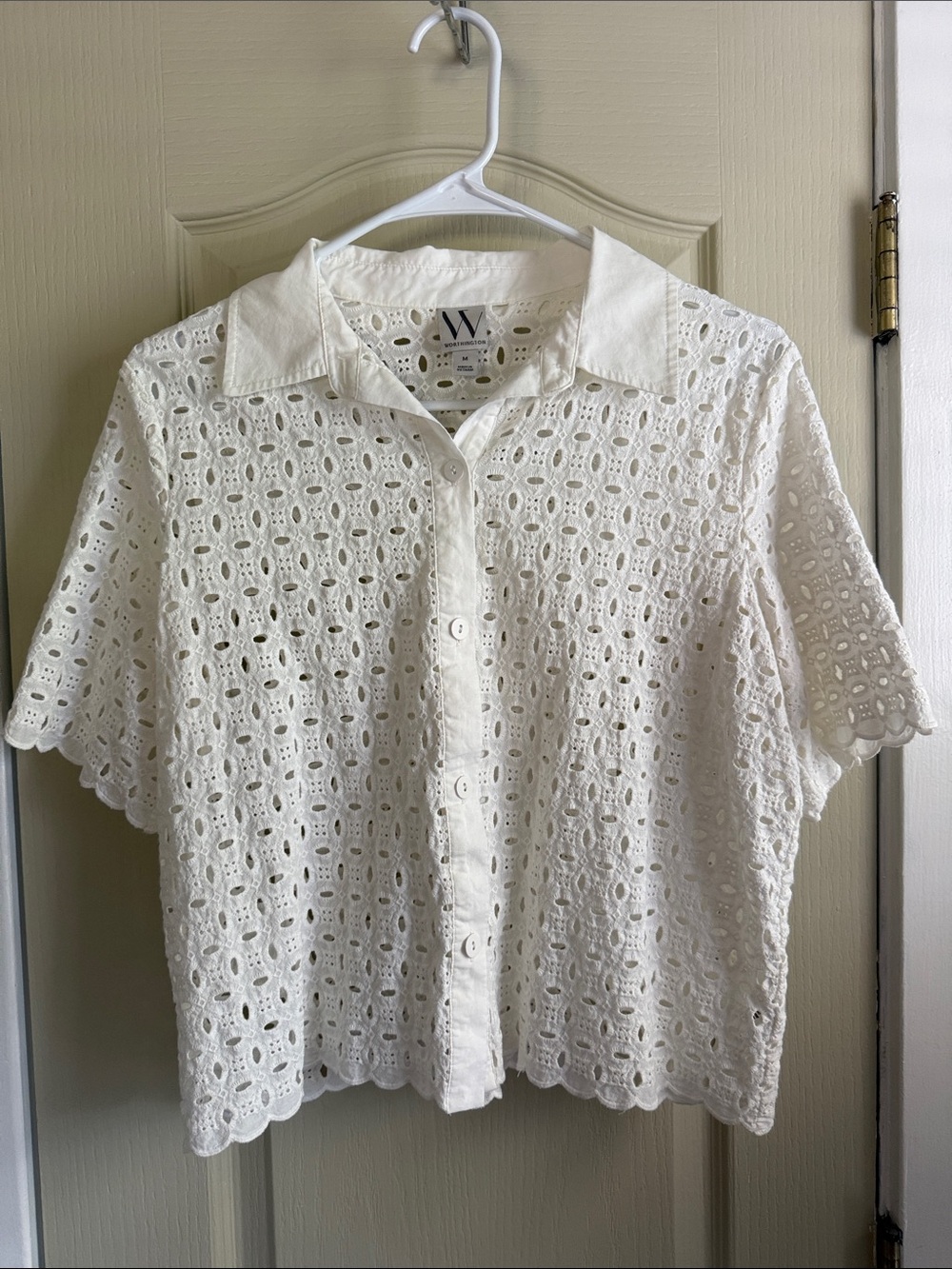 White Eyelet Button-Up Shirt